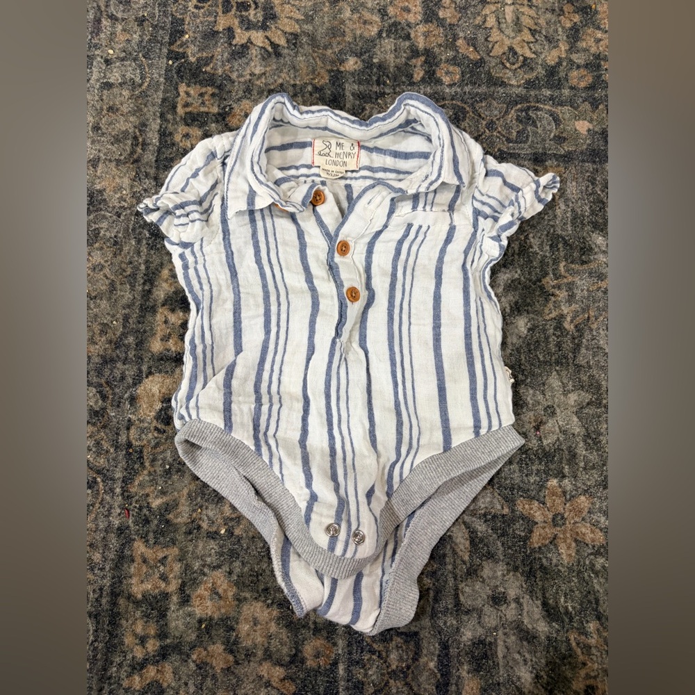 Smocked Stripe Polo Baby One-Piece by Jack & Henry - Blue/White